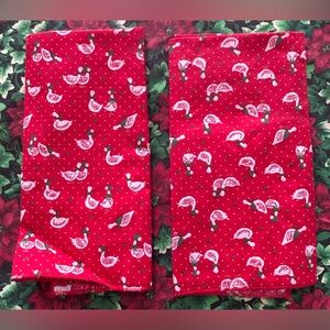 Vintage Christmas Goose Fabric Napkins Cotton Red White Bows Set of 2